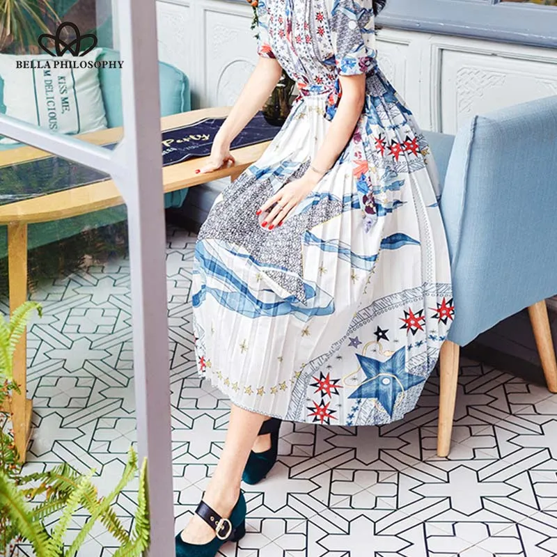 Wonder 2019 new Spring Summer Leisure Dresses Women short Vintage pleated dres Casual Print Dress Bohemian swing dress