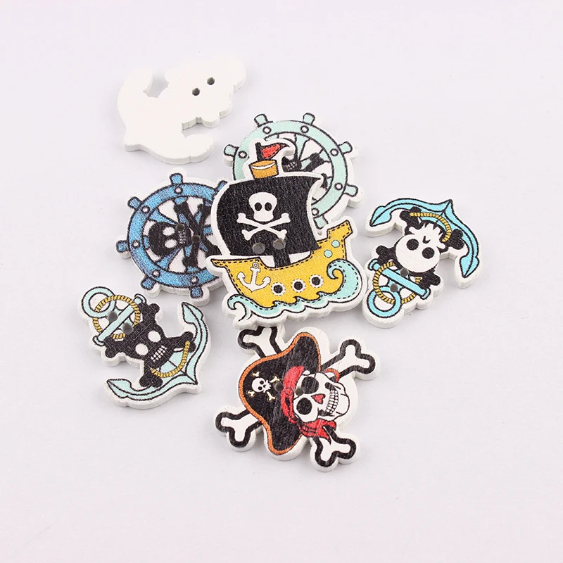 50Pcs Multicolor Pirate Botones Knopf 2 Holes DIY Random Wooden Buttons Sewing Scrapbooking Accessories 26*21mm | Дом и сад
