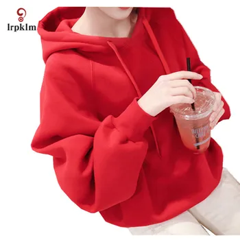 

2020 New Autumn Spring Women Cotton Hoodies Casual Solid Women Hoodes Female Sweatshirts Hooded Collar Thick And Thin PQ339