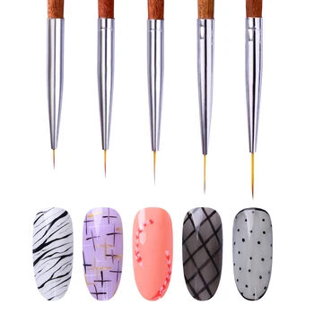 

5 Pcs Nail Drawing Brush Line Painting Acrylic Pen UV Gel Liner Drawing Flower Brush Redwood Handle DIY Nail Art Tool