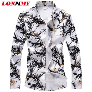 

LONMMY 6XL 7XL Mens shirts casual slim fit Bamboo pattern Long sleeve blouses dress shirt male 35%Cotton Camisa social masculina