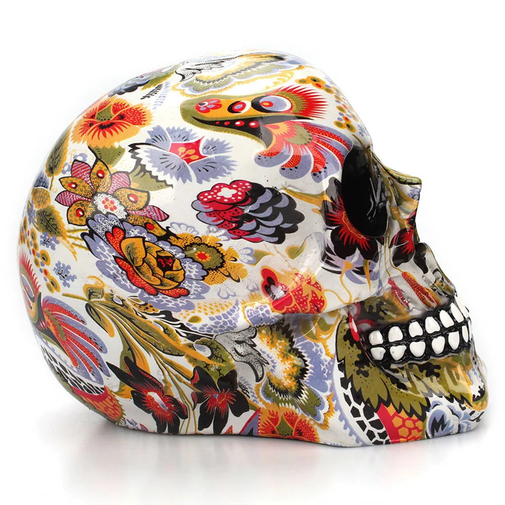 Креативный красочный узор череп украшения смолы Хэллоуин ужас современный череп статуя личность домашнее украшение 301-0728