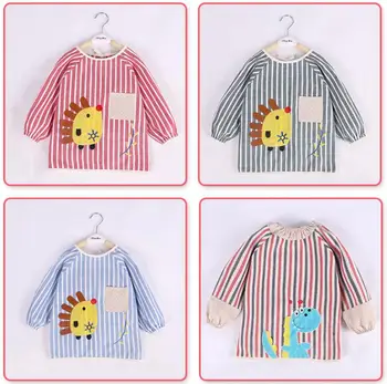 

Baby Toddler Overalls Cotton Long Sleeve Bibs Baby Stripe Burp Cartoon Feeding Outfits Apron Eating Clothes Burp Cloths