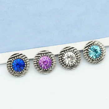 

10pcs mixed New KZ9004 Beauty Lovely Round stripes rhinestone Metal 12MM snap buttons for DIY snap bracelets