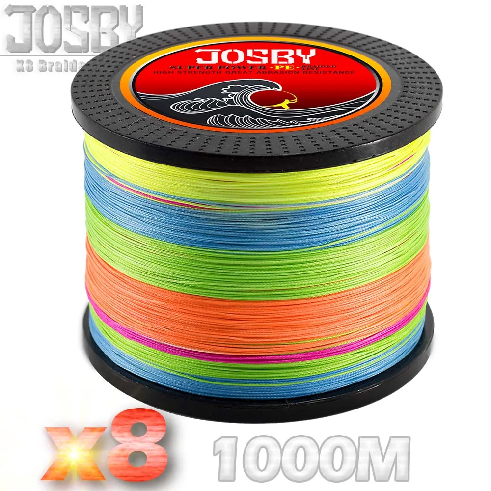 

JOSBY Braided 8 Strands PE Braided Fishing Line 1000M Super Strong Japan Multifilament Braided Wire Green Multicolor Yellow Gray