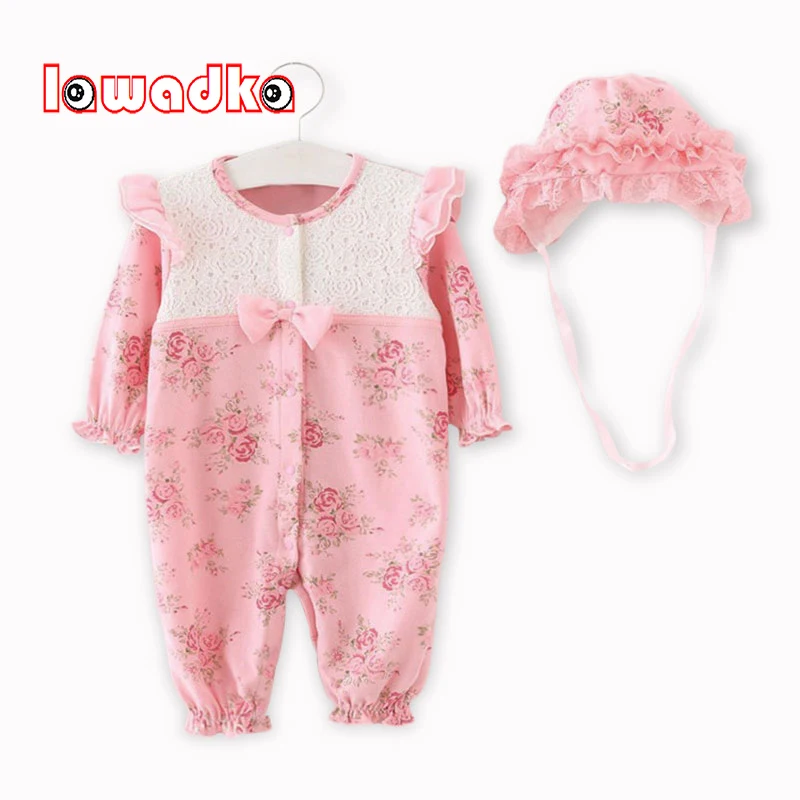 

Lawadka Lace Rompers+Baby Hats 2Pcs Baby Girls Clothes Princess Style Infant Baby Clothing Sets Jumpsuit