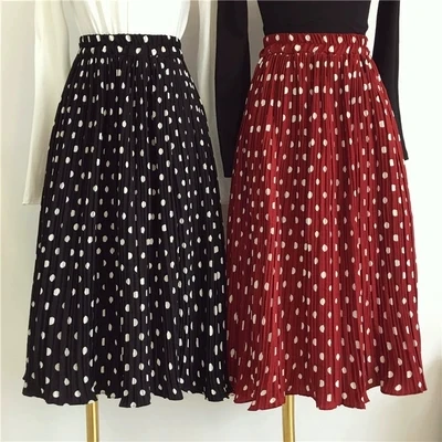 

Makuluya Sweet Vintage Autumn Women Chiffon Polka Dot Girl Summer Spring Jupe Female Elastic Waist Pleated A-Line Tutu Skirts B4