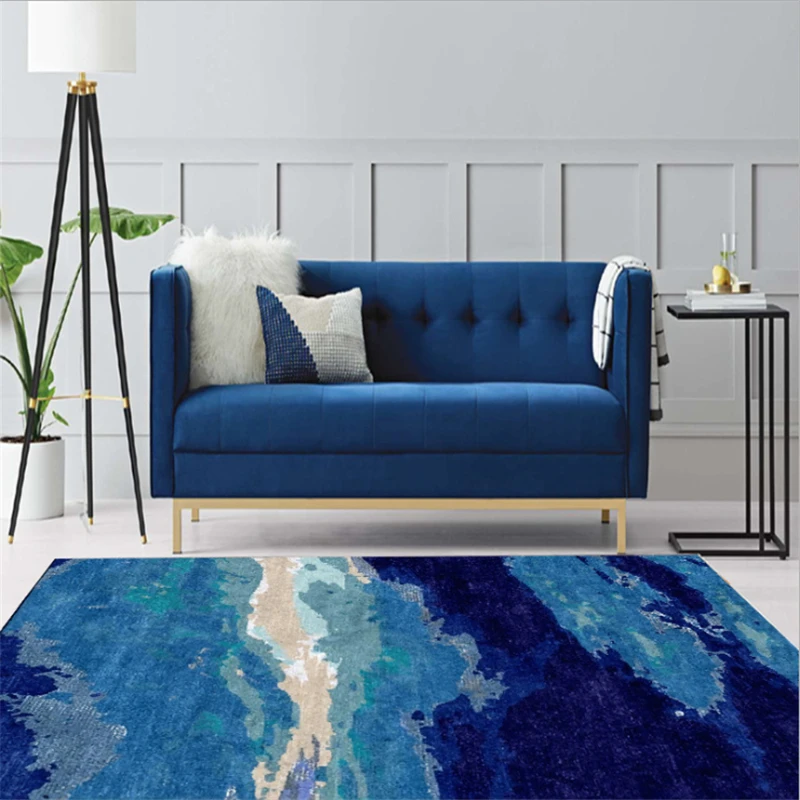 

Area Rug For Bedroom European And American Abstract Ocean Dark Blue Carpet Rugs and Carpets for Home Living Room Hand Wash