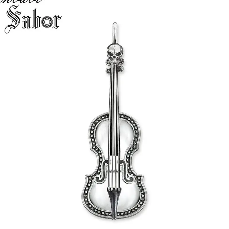 

Pendant Skull Violin 925 Sterling Silver For Punk Men Women Fashion Jewelry Vintage Gift Musical Fit Necklace thomas