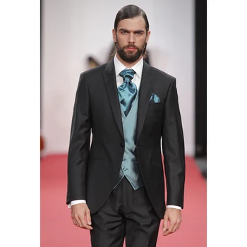 

New Black Blue Men Suit Slim Fit 3 Piece Groom Tuxedo Custom Made Formal Blazer Prom Suits Groom Suits(Jacket+Pant+Vest)