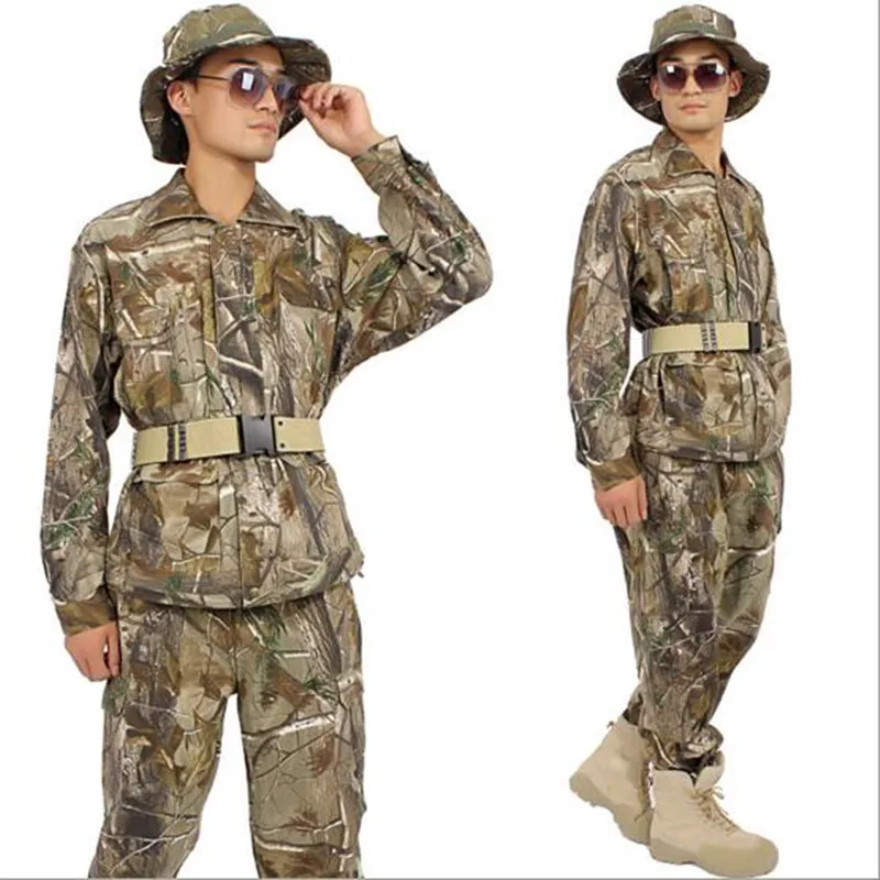 

Men Leaves Bionic Camouflage Jacket + Pants Suits Outdoor Army Training Hunting Shooting Field CS Games Tops Trousers Sets Gear