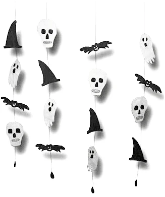 

1pc Halloween Garland with Witch's Hat Ghost Bat Skull Tassel Door Hanging Decoration Halloween Sign Party Decor Black and White