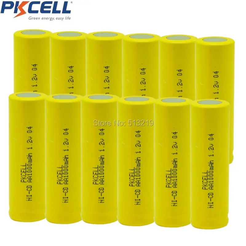 12pcs PKCELL NICD 1.2v AA Battery 1000mah Rechargeable Battery in
