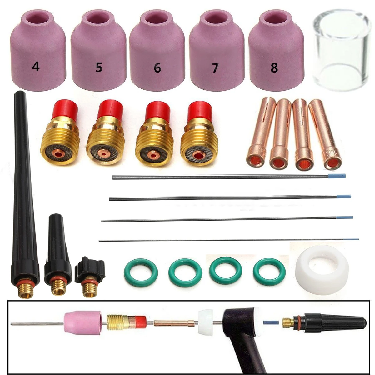 26pcs Welding Torch Nozzle Cup Tungsten Gas Lens WL20 Kit For TIG WP-17/18/26