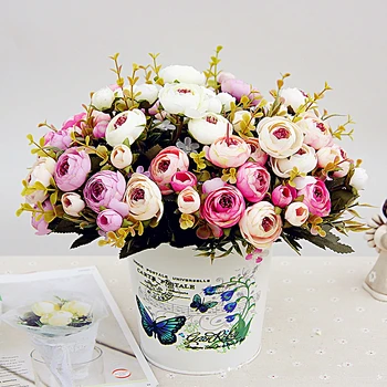

5 fork princess happy camellia fake flower silk flower mixed batch of home decoration display simulation decorative flowers