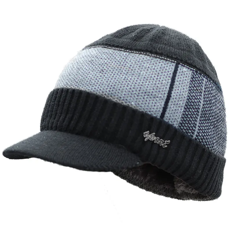 Зимние Шапки для Для мужчин Skullies шапочки женский Gorras плюс бархат Для женщин шарф Кепки комплект Балаклава маска Gorras капот мужской вязаный шляпа - Цвет: black hat