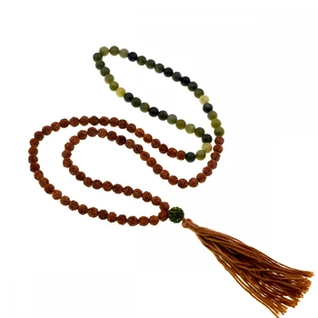 

2018 Lady Women Olive Jades Rudraksha Wood Beads Buddha Charm Tassel Pendant Long Mala Prayer Necklace For Women Jewelry HOT