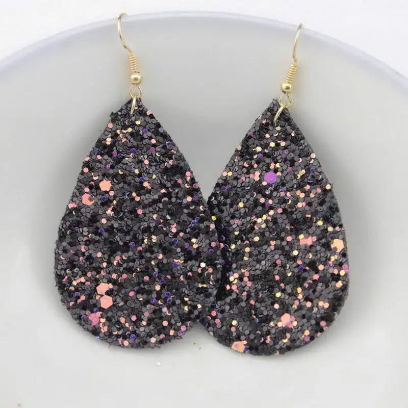 2018 Hot Fashion Glitter Teardrop Leather Earrings for Women Designer Jewelry Big Statement ...