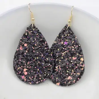 2018 Hot Fashion Glitter Teardrop Leather Earrings for Women Designer Jewelry Big Statement Earrings Wholesale