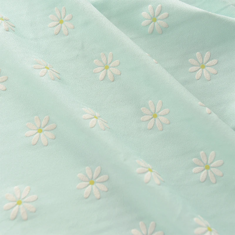 

Mint Green Daisy Imitation Hemp Fabric Children's Fabric Dress
