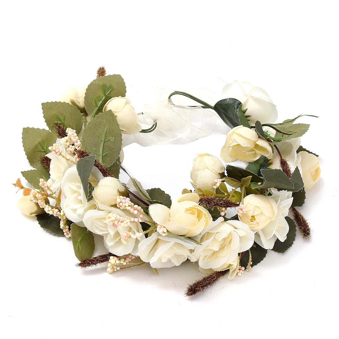 

Floral Garlands Headband Women Wedding Flower Wreath Bohemia Crown Hair Band Snow white