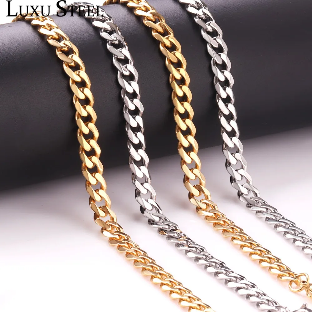 Кубинское колье LUXU STEEL без выцветания ширина 7 мм из нержавеющей стали цвет