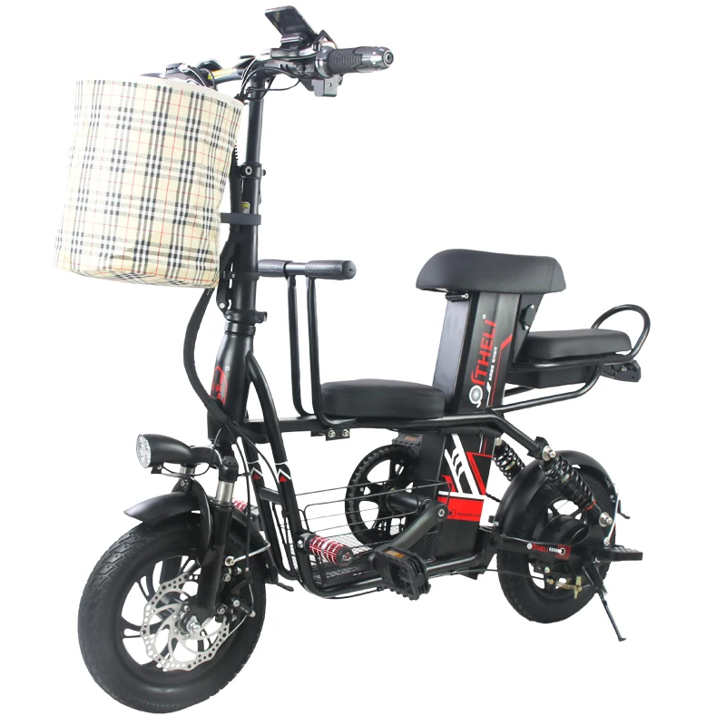 Discount Folding electric bicycle 12-inch parent-child electric bike Removable battery electric bicycle adult folding scooter 15