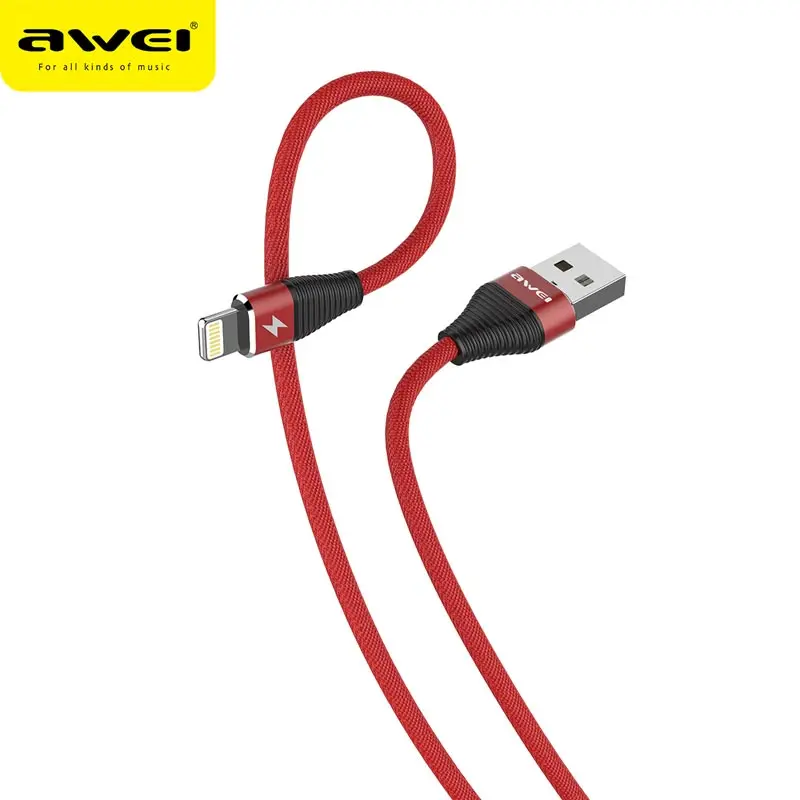 Awei ISO الهاتف كابل نقل بيانات 2.4A آمنة وسريعة النسيج النسيج سلك خط شحن سريعة شحن خط ل أجهزة أبل