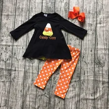 Хэллоуин для маленьких девочек детская одежда осень/Зимняя одежда хлопок бутики кукурузы назад оборками из молочного шелка брюки матч аксессуары