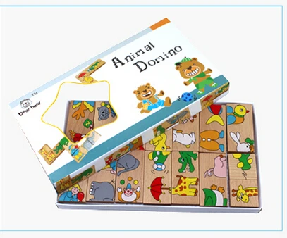 hot sale 2015 Animal Domino Puzzles High Quality Educational Toys Wooden Toy Baby Gift #1071