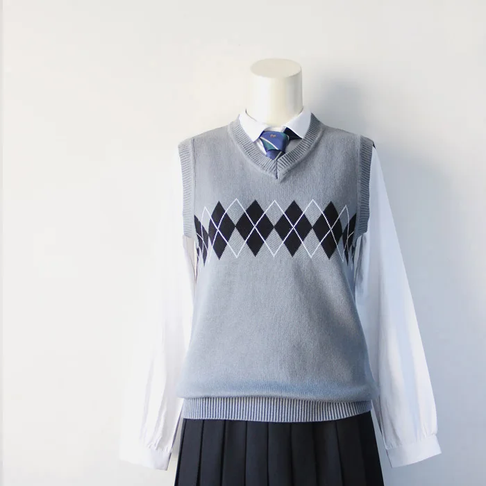 JK форма пуловер свитер жилет Выпускной Мемориал горизонтальная ромбовидная решетка(светло-серый, темно-серый) геометрический жилет
