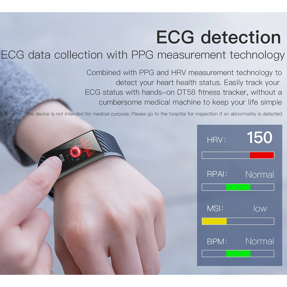 Смарт Браслет браслет ECG Монитор артериального давления пульса фитнес трекер