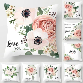

45*45 Pink Love Flower Letter Pillow Case Polyester Home Throw Pillows Soft Decorative Cushion For Sofa Chair Pillow Cover