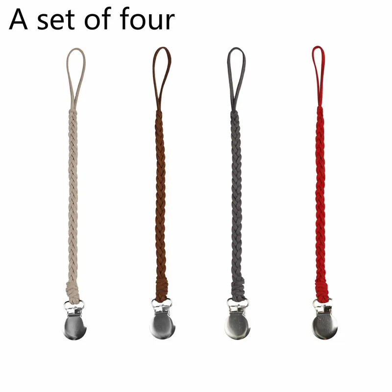 

4 Pcs Leather Infant Pacifier Clips Chain Metal Clip Pacifier Braided Rope Nipple Holder Soother Chain for Baby Feeding