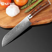 Кухонный нож 7 дюймов профессиональные поварские ножи японский VG10 дамасский Высокоуглеродистый нож из нержавеющей стали для мяса Santoku Pakka Wood