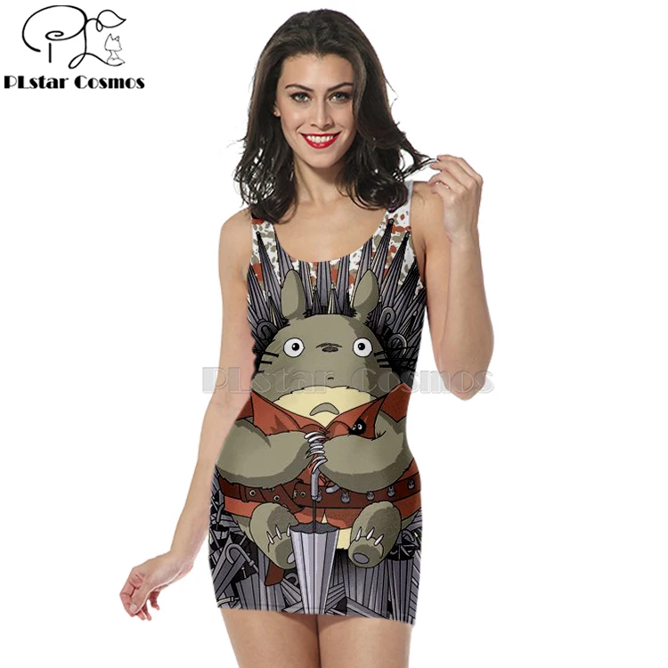 

3D Print My Neighbor totoro women clothing tank top straight sleeveless dress quality kawaii harajuku Sexy Dress girl dress-6