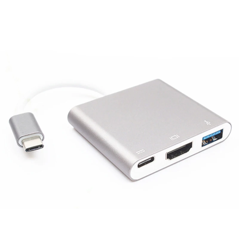 HD USB Hub USB 3,0 type C Женский до 4K HDMI 3 в 1 мульти кабель адаптер конвертер для Macbook Pro для hp ASUS - Цвет: Серебристый