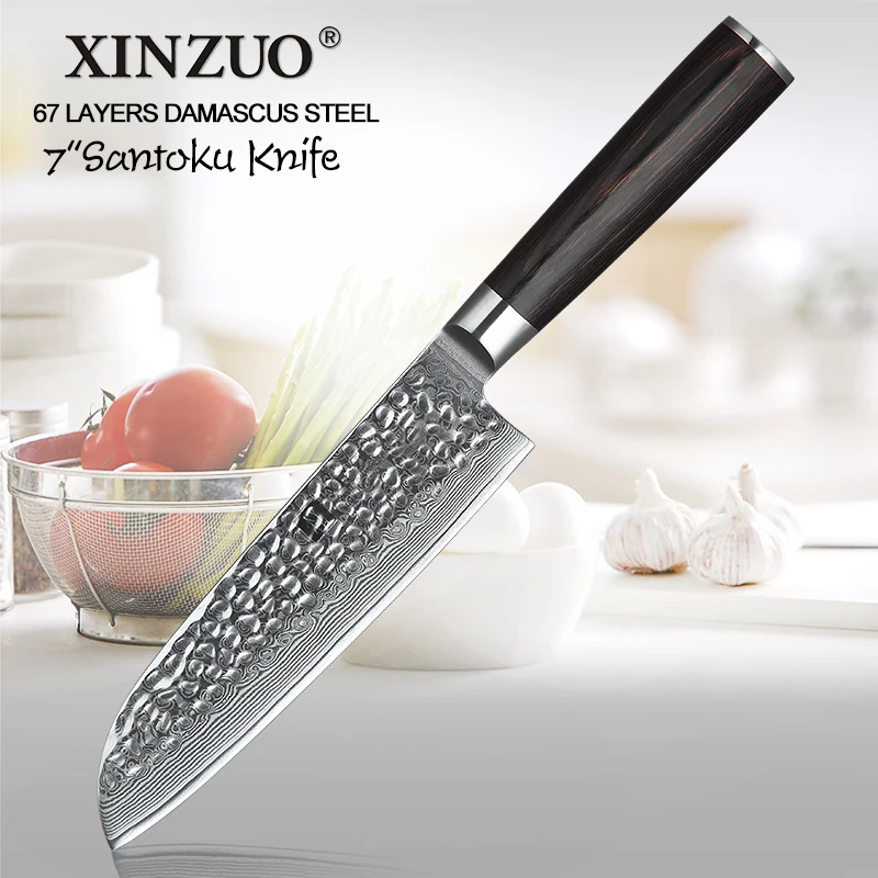 XINZUO 7 дюймов Дамасская сталь кухонные ножи из нержавеющей стали Santoku нож качество японский шеф-повар ломтик ножи для шашлыков с деревянной