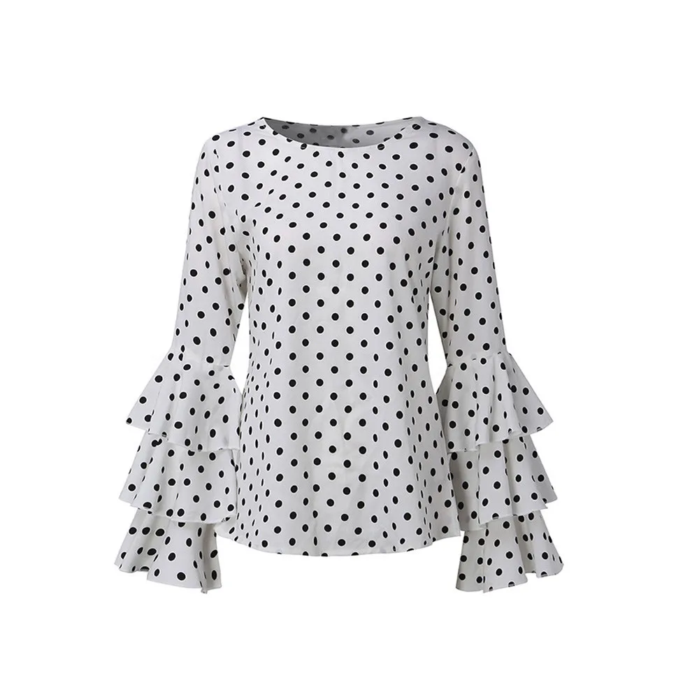 SAGACE, модная женская блузка,, рукав-колокол, свободная рубашка в горошек, Женская Повседневная Блузка, топы для женщин, топы и блузки размера плюс
