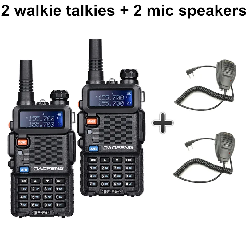 2 шт. Baofeng BF-F8+ UHF VHF Охота рация F8+ PTT наушники портативный Woki Toki отель CB радиостанции Ham КВ трансивер - Цвет: Add 2 mic speakers