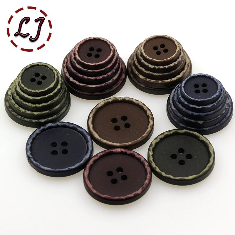 

New 30pcs/lot green blue purple 4-Holes round vintage Button resin button plastic cloth buttons sewing accessory scrapbooking