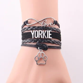 

Little Minglou Infinity Love YORKIE bracelet dog pet paw charm leather wrap men bracelets & bangles for women jewelry