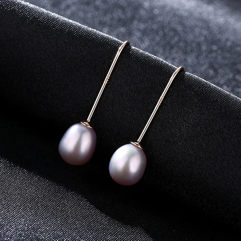 925 Sterling Silver Ear Hook Natural Fresh Water Rice Pearl Dangle Drop Earrings For Women Simple Classic Jewelry JPSE001