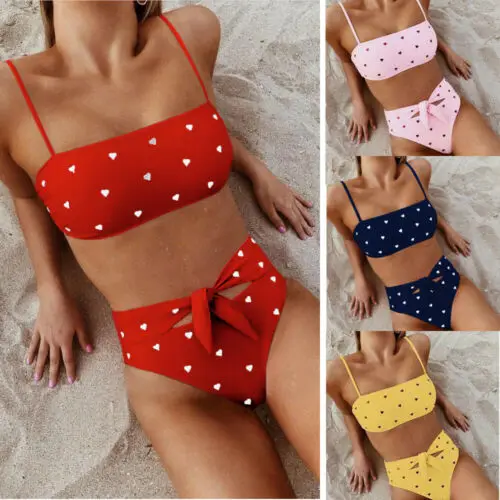 Sexy mujer alta cintura Push Up Bikinis conjunto acolchado corazón traje de baño