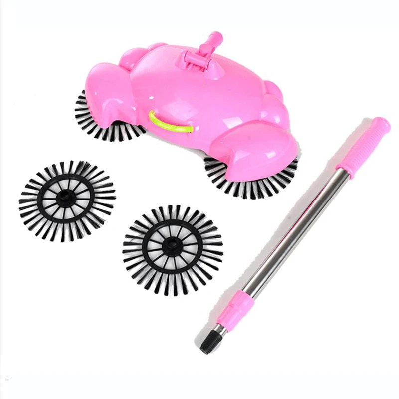 

Hand-push Sweeper Energy Saving Broom Dustpan Trash Bin Three-in-one Mechanical Braking No Need Electricity Pink