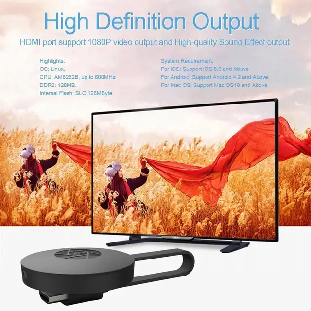 Android Wireless WiFi Display TV Dongle Receiver 1080P HD TV Stick Airplay Media Streamer Adapter Media For Google Chromecast 2