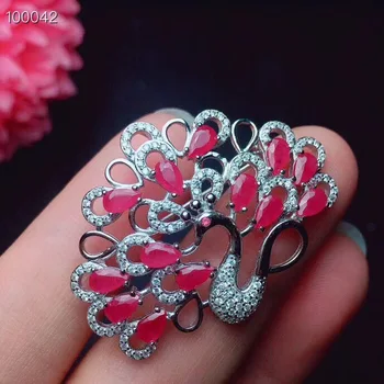 

Natural ruby brooch, dual-use style, can be used as a pendant, 925 silver, precious ruby, natural stone