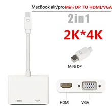 2 En 1 Mini DisplayPort DP Thunderbolt Vers HDMI VGA Adaptateur connecteur Câble Ligne Fil Pour Apple Pour MacBook Air Pro Surface pro3