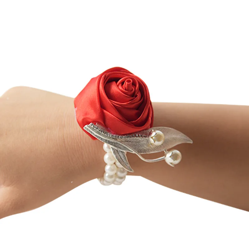 New Marry Decoration Rose Flowers Artificial Brooch Wrist Flower Bride Gift Wedding Decorations Fake Flores Bridesmaid's Bouquet - Цвет: red