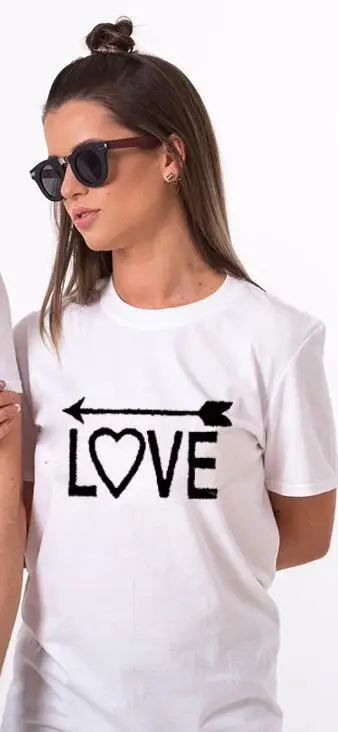 EnjoytheSpirit парная футболка для влюбленных одна любовь стрелы друг к другу Графические футболки парная одежда короткий рукав унисекс футболка - Цвет: P930WWhite